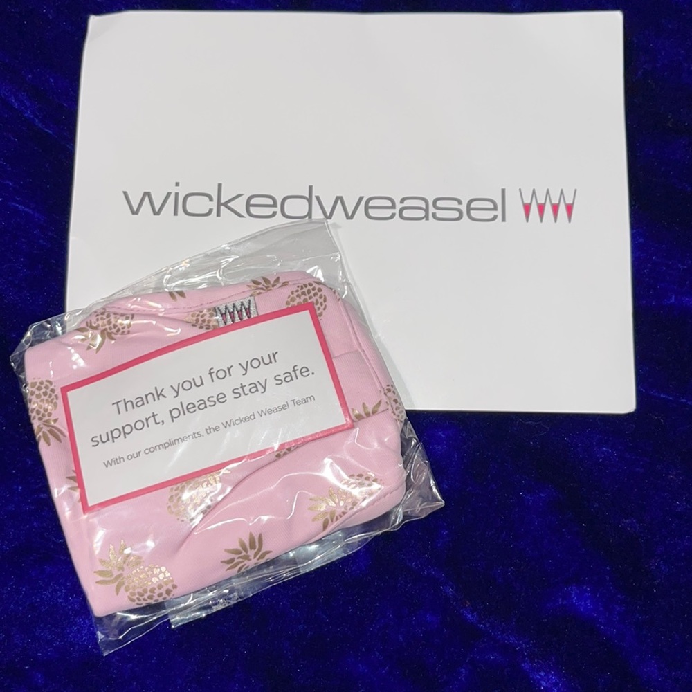Brand new wicked weasel face mask pink with gold pineapples